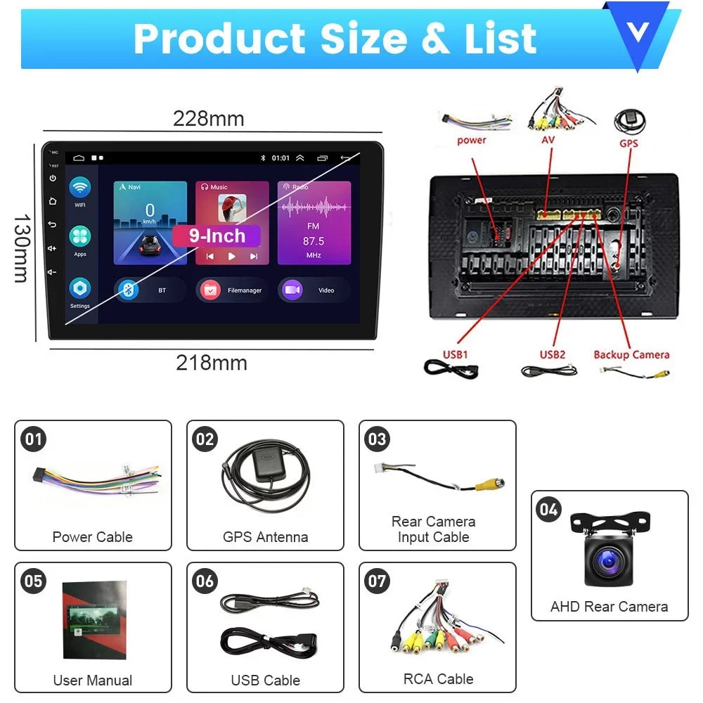 Radio FM Toyota Stereo 2007-2012 Android 12 RAV4 9'' Wireless Auto AHD Hifi Touchscreen 1080P Camera WIFI Car USB GPS for HD 2+32G Android Cable, Podofo Mirror Backup Bluetooth Carplay Link
