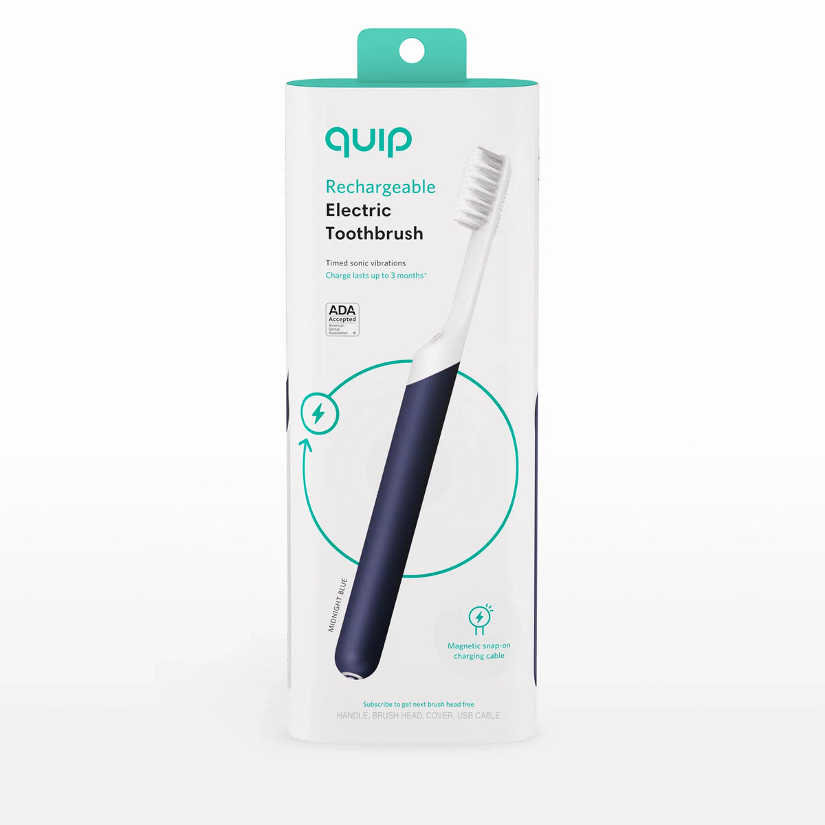 Electric Toothbrush Adult Full Head, Midnight Quip Rechargeable