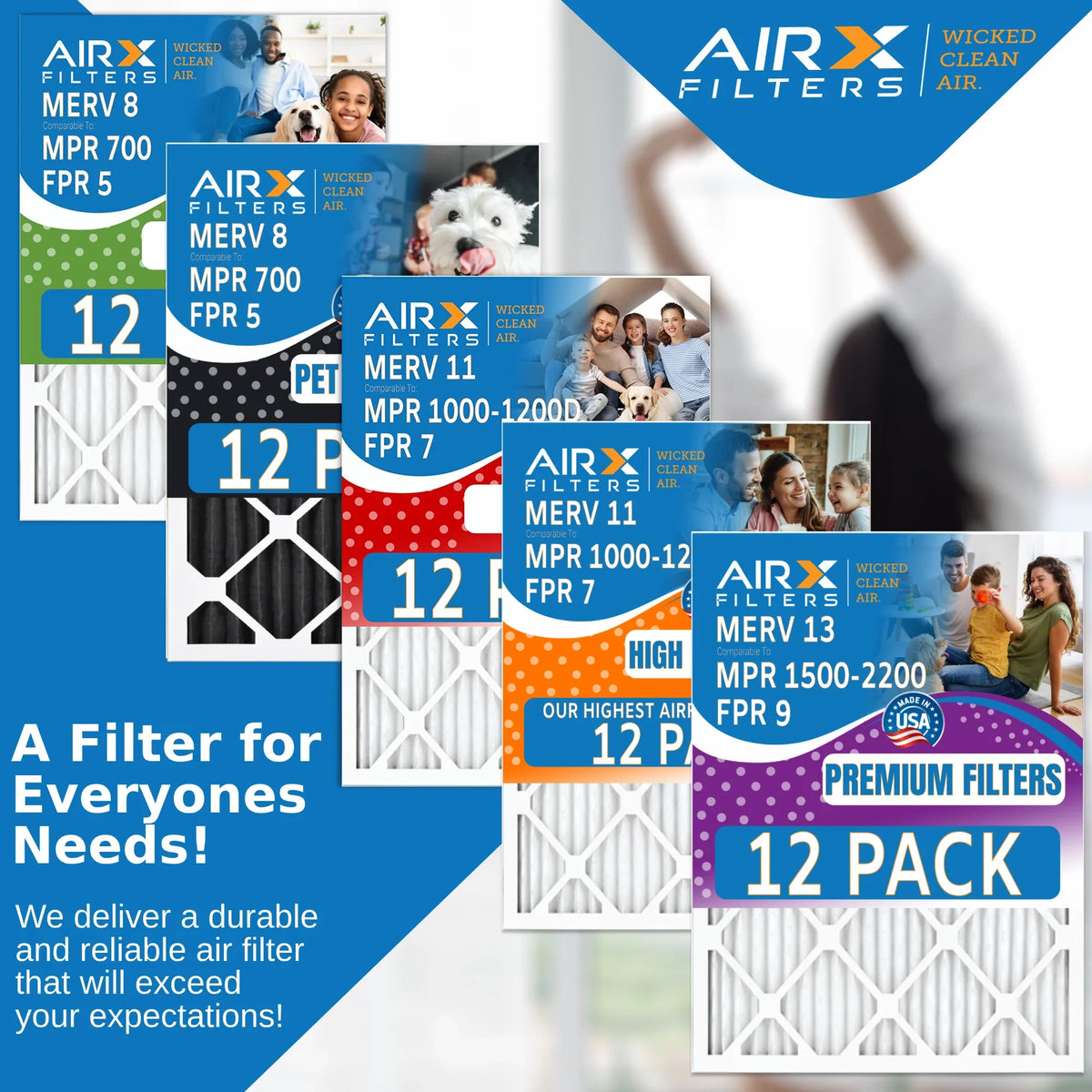 MERV Filter in Pack Rating, 700 Comparable CLEAN Air & USA FILTERS of 12 by FPR AIRX Furnace 8 AIR. MPR 5 Made to WICKED 10x16x1 - Filters