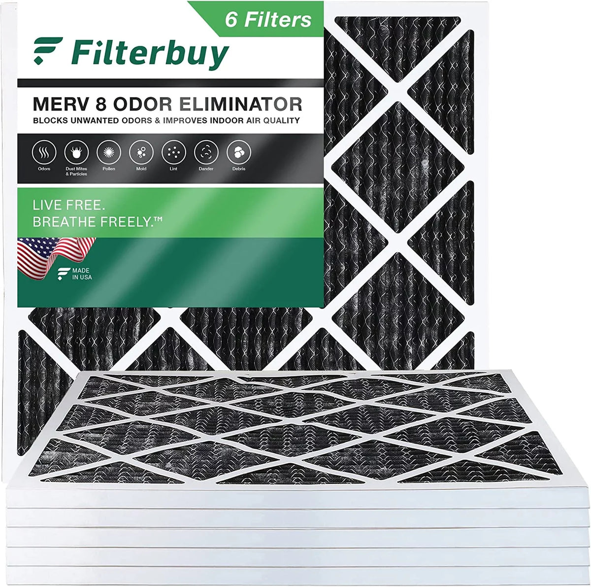 MERV with Furnace Odor Air AC HVAC Filterbuy Eliminator Activated Carbon Pleated 8 Filters (6-Pack) 18x18x1