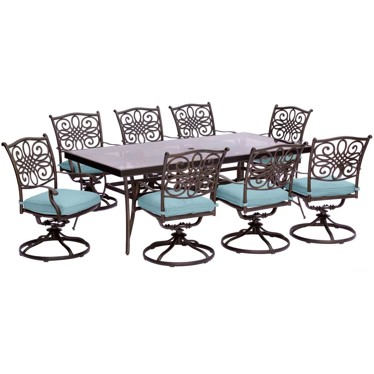 Dining Cambridge Dining Glass-Top in 9-Piece Blue Extra Seasons Table Large with Set