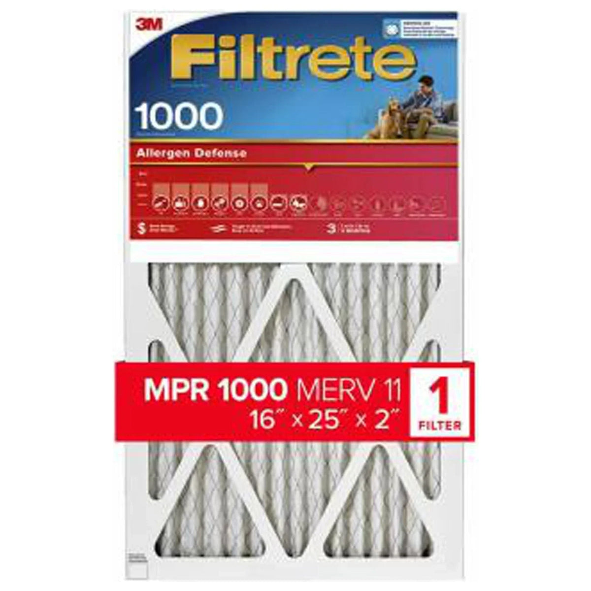 2 Filtrete 16 Air X D W X H Polypropylene Pleated pk in. Filter in. in. 11 1 25 MERV