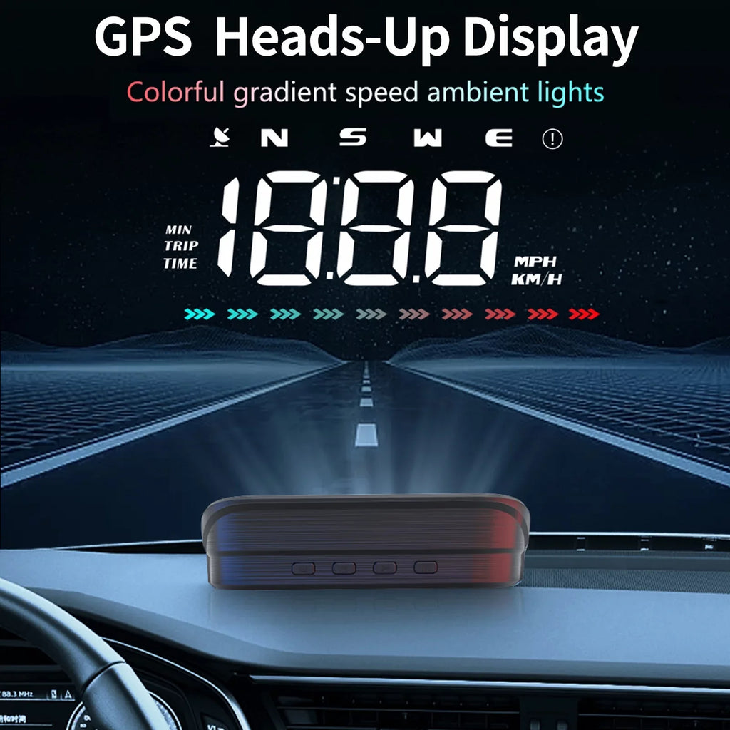 Travel GPS Direction, Car Speed Alarm Ambient Distance, Time, Heads-Up Overspeed Display Speedometer, Digital & Light, Nebublu