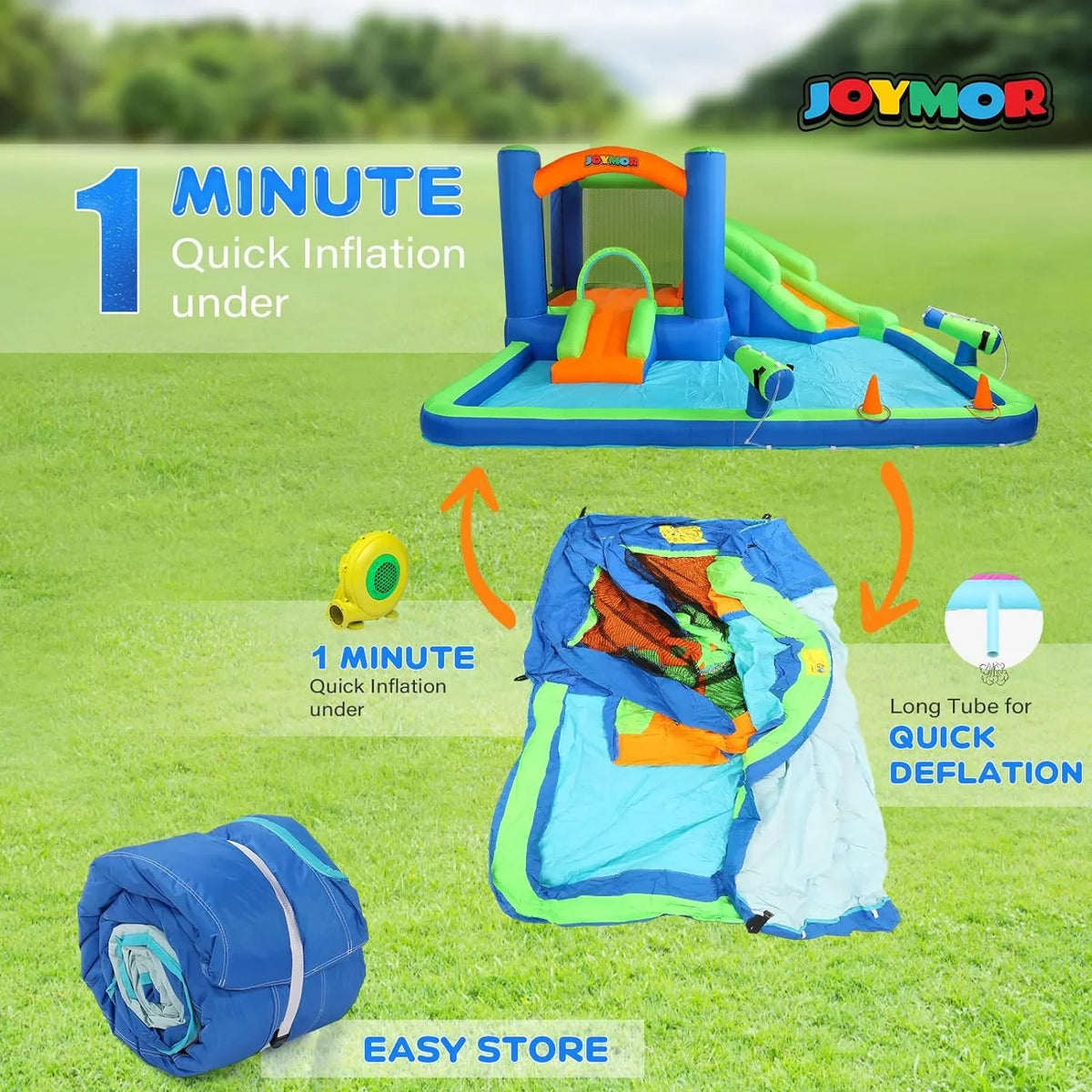 Water Game, Inflatable Hoop, House Water Blower New) House Bounce Water Inflatable (2024 JOYMOR w/Slides, Cannon, Slide 3-6, Ring-Toss Inflatable Slide Bounce Water Air Kid for w/Basketball
