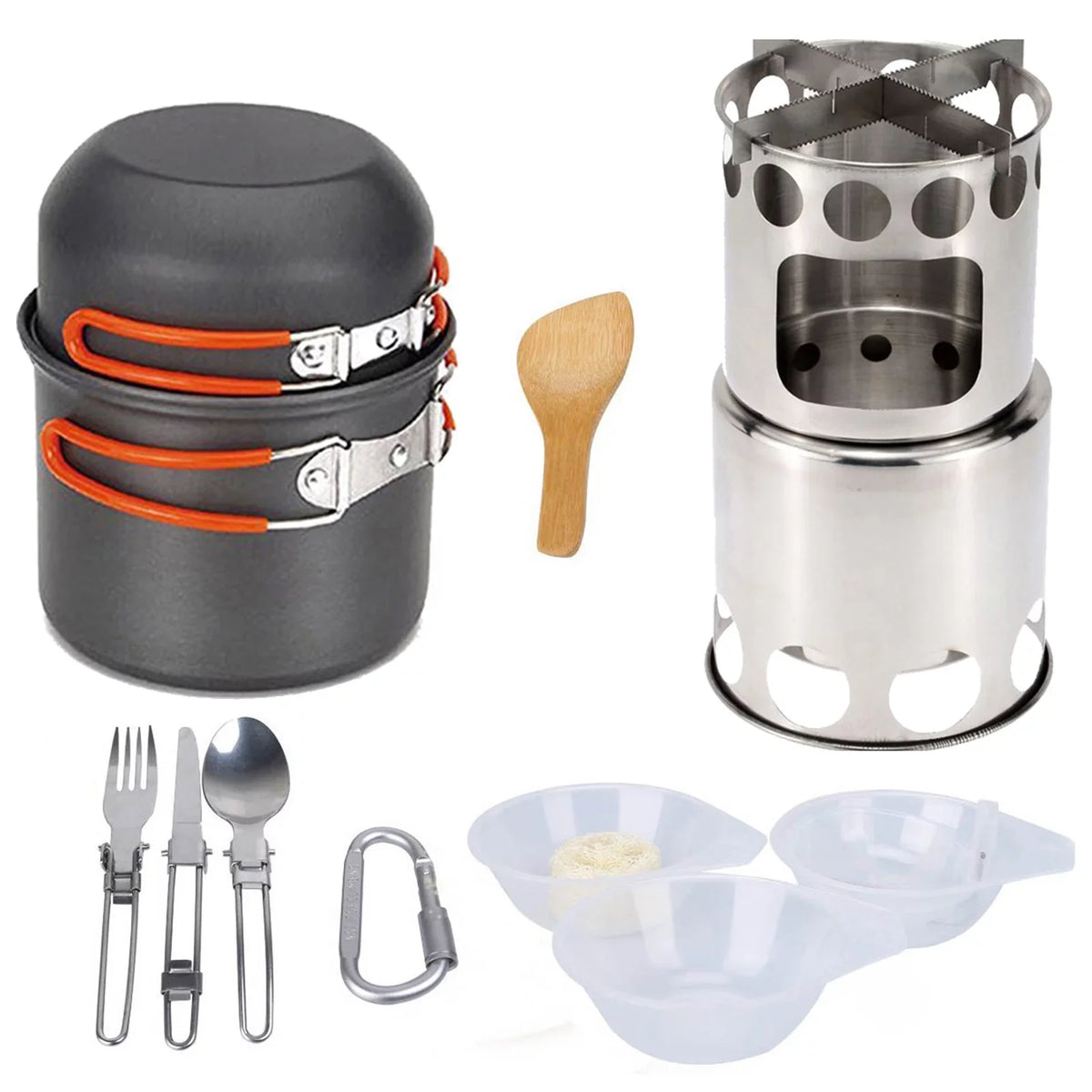 Steel Ideal Stainless Lightweight Utensils Camping Aluminum for and Cooking Stove with Picnics and Backpacking Set Pot Cutlery ammoon